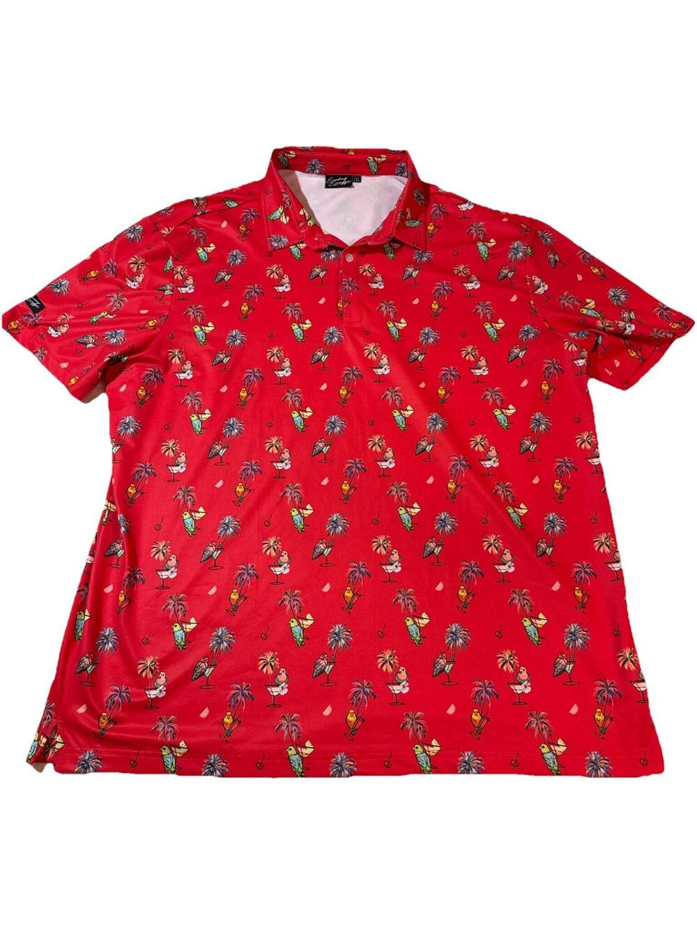Sunday Swagger Polo Shirt Men’s XXL Tiki Parrot Cocktail Golf Preppy